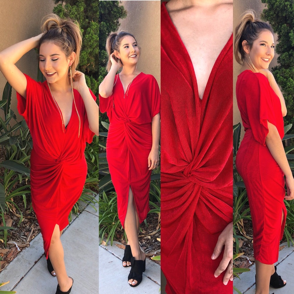 ❤️ Valentine Red Bodycon Dress with Twist in Front